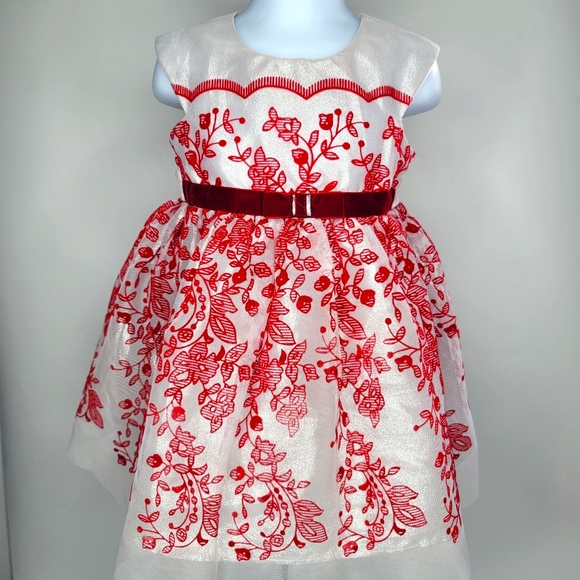 Baby Toddler Girl Dress Silver & Red Formal 2T